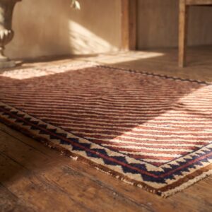 Coral Ivory Antique Geometric Tribal Stripe Design Persian Gabbeh Small Scatter Size Rug (SKU 19179) - in-room detail