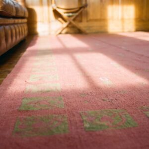 Coral Antique Large Donegal - Arts & Crafts English Flat Weave Rug (SKU 21189) - in-room detail