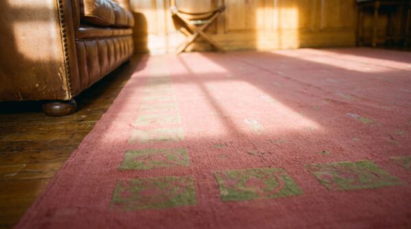 Coral antique large donegal - arts & crafts english flat weave rug (sku 21189) - in-room detail