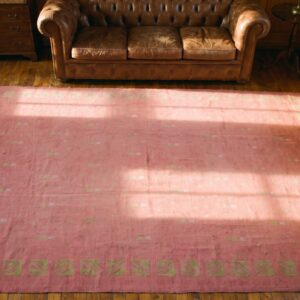 Coral Antique Large Donegal - Arts & Crafts English Flat Weave Rug (SKU 21189) - styled overhead view