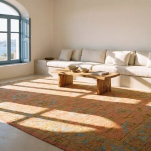 Coral Antique Large Oushak Turkish Geometric Knotted Rug (SKU 24433) - room view