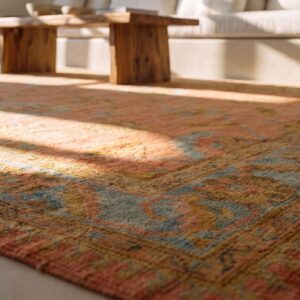 Coral Antique Large Oushak Turkish Geometric Knotted Rug (SKU 24433) - in-room detail