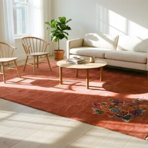 Antique Coral Large Room Size Hand Knotted Wool Chinese Art Deco Rug (SKU 2348) - room view