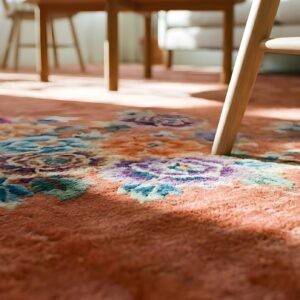 Antique Coral Large Room Size Hand Knotted Wool Chinese Art Deco Rug (SKU 2348) - in-room detail