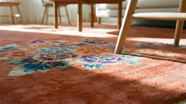 Antique coral large room size hand knotted wool chinese art deco rug (sku 2348) - in-room detail