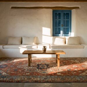 Coral Late 19th Century Antique Rustic Persian Heriz Serapi Medallion Rug (SKU 24431) - room view