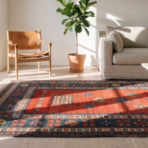 Coral Antique Long and Narrow Caucasian Kazak Knotted Wool Pile Rug (SKU 21082) - room view