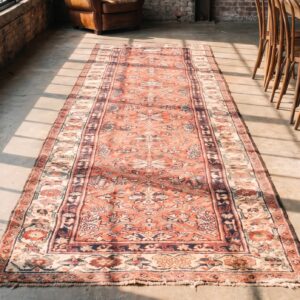 Coral Antique N.W. Persian Hallway Runner Rug, 1830s (SKU 21397) - styled overhead view