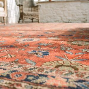 Antique Coral Persian Bidjar Rug - Rustic Large Scale Tribal Design (SKU 22418) - in-room detail