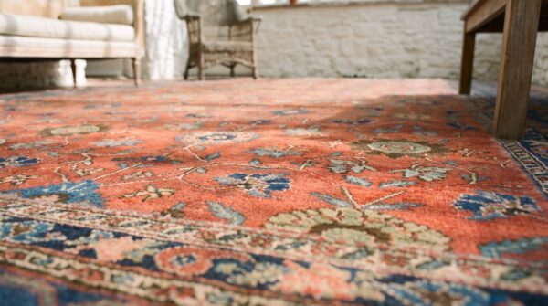 Antique coral persian bidjar rug - rustic large scale tribal design 15 Antique coral persian bidjar rug - rustic large scale tribal design (sku 22418) - in-room detail