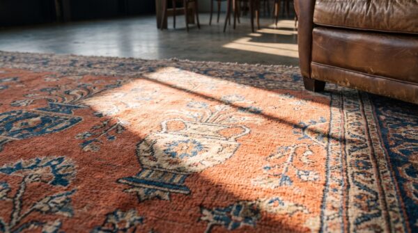 Coral antique persian room size vase design kerman rug 7 Coral antique persian room size vase design kerman rug (sku 20289) - in-room detail