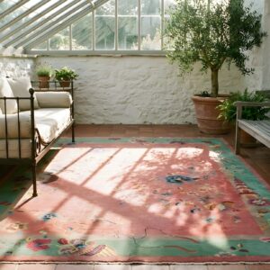 Coral Rectangle Hand Knotted Pile 1920s Wool Antique Rug (SKU 24926) - room view