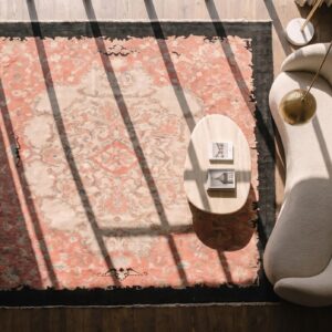 Coral Room Size Chinese Art Deco Wool Antique Rectangle 1920s Knotted Rug (SKU 22412) - styled overhead view