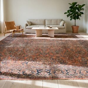Coral Rustic Floral Antique Huge Oversized Fine Floral Persian Sarouk Carpet (SKU 17505) - room view