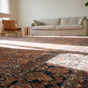 Coral Rustic Floral Antique Huge Oversized Fine Floral Persian Sarouk Carpet (SKU 17505) - in-room detail