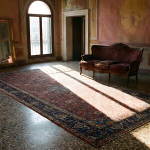 Coral Rustic Herati Pattern Antique Large Long and Narrow Persian Tabriz Gallery Rug (SKU 24463) - room view
