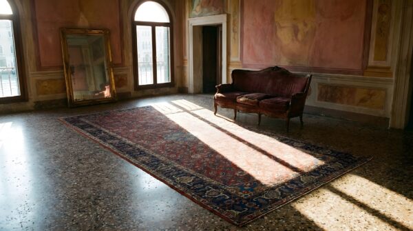 Coral rustic herati pattern antique large long and narrow persian tabriz gallery rug (sku 24463) - room view