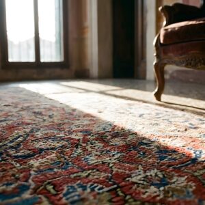 Coral Rustic Herati Pattern Antique Large Long and Narrow Persian Tabriz Gallery Rug (SKU 24463) - in-room detail