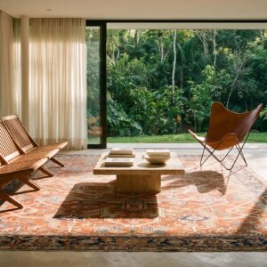 Coral Rustic Late 19th Century Tribal Antique Persian Geometric Heriz Serapi Rug (SKU 25063) - room view