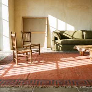 Coral Rustic Open Field Antique Indian Room Size Cotton Dhurrie Rug (SKU 22081) - room view
