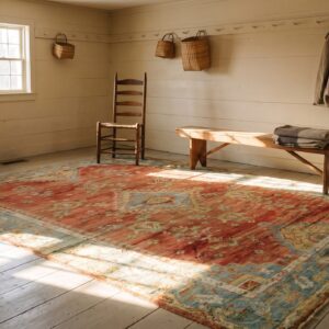 Coral Rustic Tribal Antique Late 19th Century Turkish Oushak Area Rug (SKU 24807) - room view