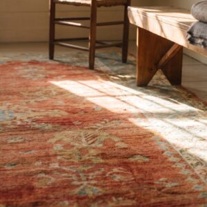 Coral Rustic Tribal Antique Late 19th Century Turkish Oushak Area Rug (SKU 24807) - in-room detail