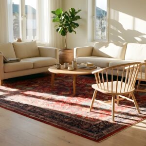 Antique Coral Sarouk Farahan Persian Floral Medallion Rug (SKU 22873) - room view