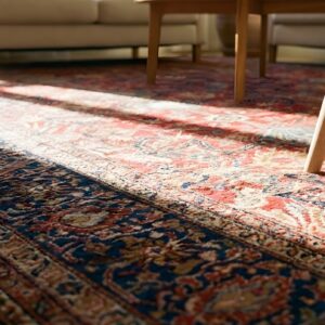 Antique Coral Sarouk Farahan Persian Floral Medallion Rug (SKU 22873) - in-room detail