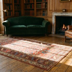Coral Small Size Antique Rustic Tribal Persian Bidjar Throw Rug (SKU 18320) - room view
