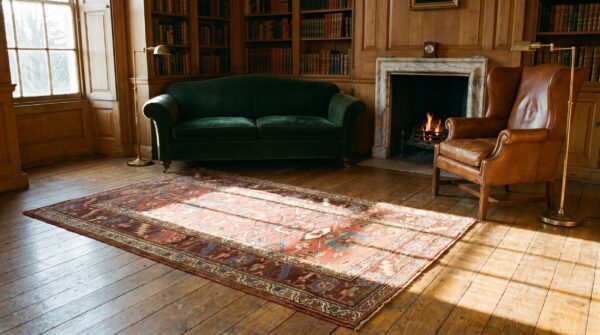 Coral small size antique rustic tribal persian bidjar throw rug 4 Coral small size antique rustic tribal persian bidjar throw rug (sku 18320) - room view