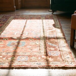 Coral Small Size Antique Rustic Tribal Persian Bidjar Throw Rug (SKU 18320) - in-room detail