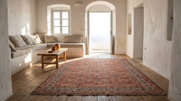 Coral tribal 4 point start motif antique rustic persian afshar area rug 5 Coral tribal 4 point start motif antique rustic persian afshar area rug (sku 19205) - room view
