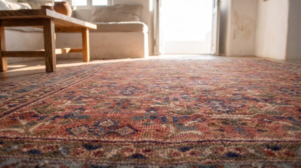 Coral tribal 4 point start motif antique rustic persian afshar area rug 6 Coral tribal 4 point start motif antique rustic persian afshar area rug (sku 19205) - in-room detail