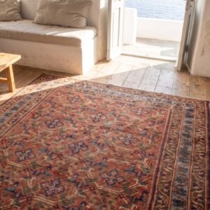 Coral Tribal 4 Point Start Motif Antique Rustic Persian Afshar Area Rug (SKU 19205) - styled overhead view