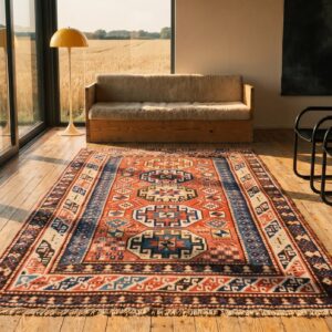 Coral Antique Tribal Geometric Design Caucasian Rug (SKU 20344) - room view