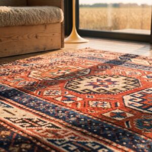 Coral Antique Tribal Geometric Design Caucasian Rug (SKU 20344) - in-room detail