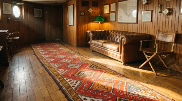 Coral antique tribal geometric flat weave persian qashqai extremely long hallway runner kilim rug (sku 17643) - room view