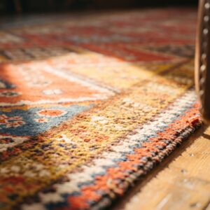 Coral Antique Tribal Geometric Flat Weave Persian Qashqai Extremely Long Hallway Runner Kilim Rug (SKU 17643) - in-room detail