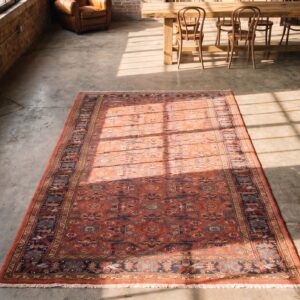 Coral Antique Tribal Kurdish NW Persian Long and Narrow Rug (SKU 17266) - styled overhead view