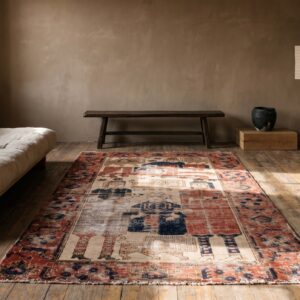 Antique Coral Tribal Pictorial Lion with Sword Design Persian Baluch Rug (SKU 21298) - room view