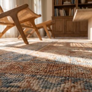 Knotted Cotton Antique Agra - 1930s Rectangle Ivory Small Scatter Size Indian Rug (SKU 21763) - in-room detail