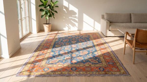 Antique cotton blue hand knotted pile rug 7 Antique cotton blue hand knotted pile rug (sku 21141) - room view