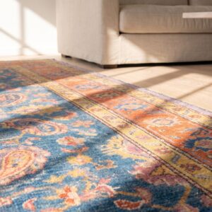 Antique Cotton Blue Hand Knotted Pile Rug (SKU 21141) - in-room detail
