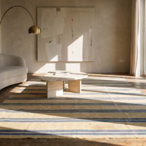 Antique Cotton Dhurrie Allover Striped Flat Weave Wide Gallery Rug (SKU 21337) - room view