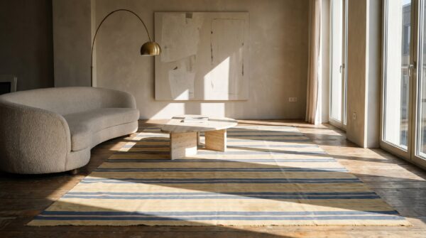 Antique cotton dhurrie allover striped flat weave wide gallery rug (sku 21337) - room view