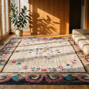 Antique Wool & Cotton Ivory Beige Cream White Hooked - Loop Pile Rug (SKU 18366) - room view