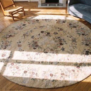 Antique Cotton Ivory Beige Cream White Hooked - Round Loop Pile Rug (SKU 20574) - styled overhead view