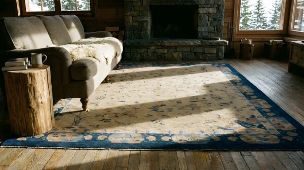 Antique cream color allover pattern chinese room size peking rug 7 Antique cream color allover pattern chinese room size peking rug (sku 25240) - room view