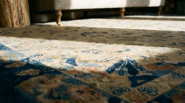Antique cream color allover pattern chinese room size peking rug 8 Antique cream color allover pattern chinese room size peking rug (sku 25240) - in-room detail