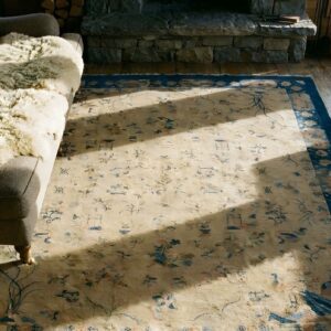 Antique Cream Color Allover Pattern Chinese Room Size Peking Rug (SKU 25240) - styled overhead view